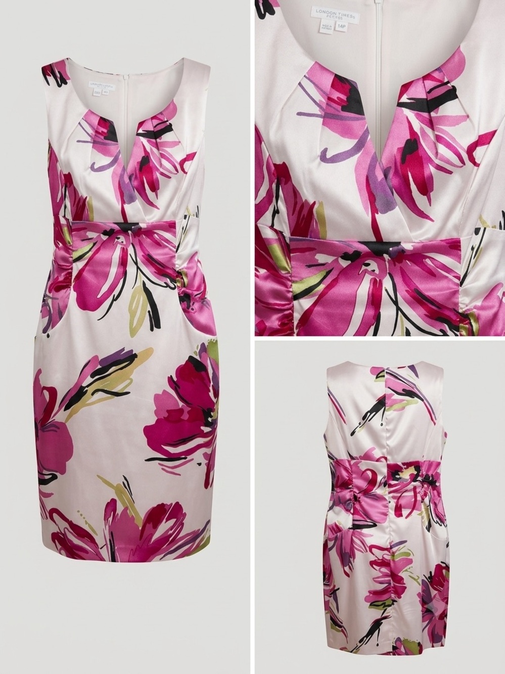 Sleeveless Pink Floral Sheath Dress Size 14 Petite